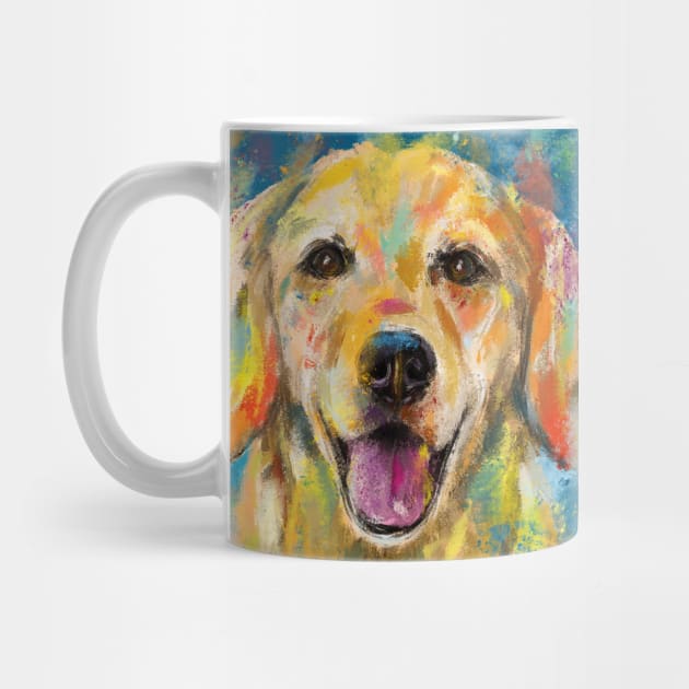 Artistic and Colorful Painting of Golden Retriever Smiling by ibadishi